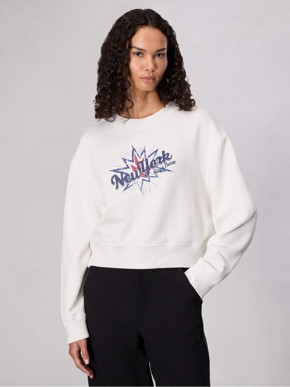 rag & bone New York Terry Sweatshirt Ivory‎ Graphic Crewneck Pullover Size Large